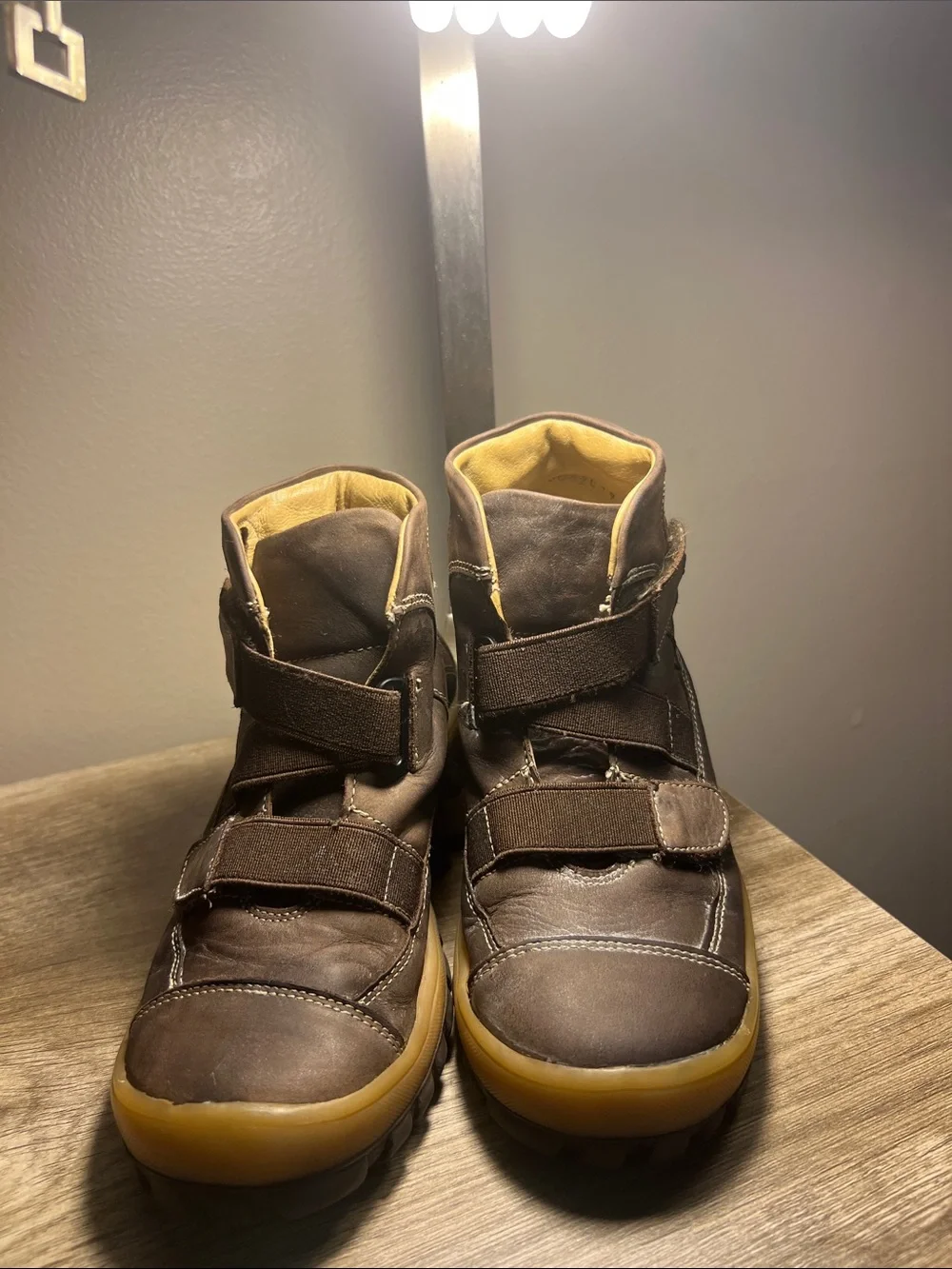 Kids Brown High-Top Velcro Boots